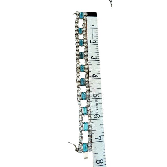 VINTAGE WEISS SIGNED LIGHT BLUE RHINESTONE NECKLACE 15” And BRACELET - Picture 6 of 6